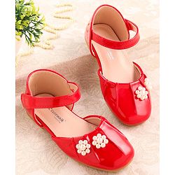 Cute Walk by Babyhug Ballerinas with Velcro Closure & Floral Applique - Red