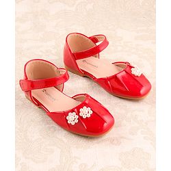 Cute Walk by Babyhug Ballerinas with Velcro Closure & Floral Applique - Red