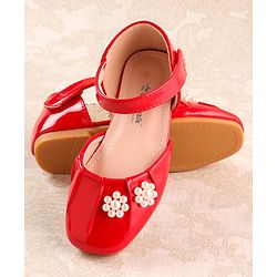 Cute Walk by Babyhug Ballerinas with Velcro Closure & Floral Applique - Red