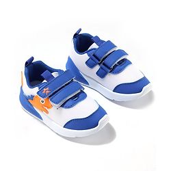 Cute Walk by Babyhug Velcro Closure Sneakers With Dino Patch Applique - White & Royal Blue