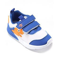 Cute Walk by Babyhug Velcro Closure Sneakers With Dino Patch Applique - White & Royal Blue