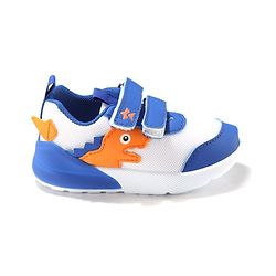 Cute Walk by Babyhug Velcro Closure Sneakers With Dino Patch Applique - White & Royal Blue