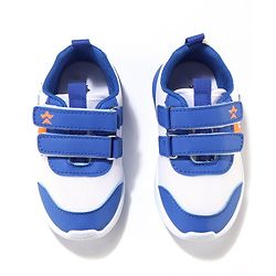 Cute Walk by Babyhug Velcro Closure Sneakers With Dino Patch Applique - White & Royal Blue