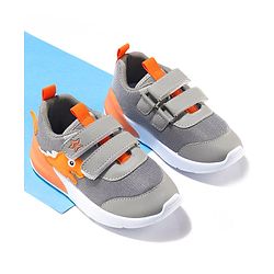Cute Walk by Babyhug Velcro Closure Sneakers With Dino Patch Applique - Grey