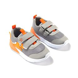 Cute Walk by Babyhug Velcro Closure Sneakers With Dino Patch Applique - Grey