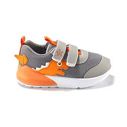 Cute Walk by Babyhug Velcro Closure Sneakers With Dino Patch Applique - Grey