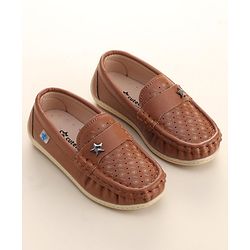 Cute Walk by Babyhug Formal Slip On Shoes With Star Applique - Brown