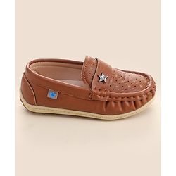 Cute Walk by Babyhug Formal Slip On Shoes With Star Applique - Brown