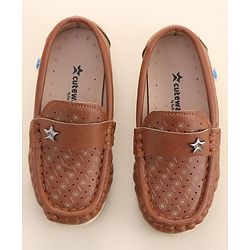 Cute Walk by Babyhug Formal Slip On Shoes With Star Applique - Brown