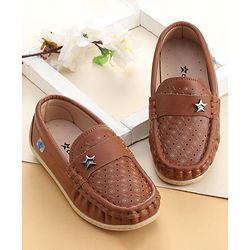 Cute Walk by Babyhug Formal Slip On Shoes With Star Applique - Brown