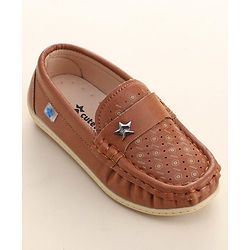 Cute Walk by Babyhug Formal Slip On Shoes With Star Applique - Brown