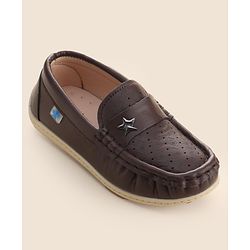 Cute Walk by Babyhug Formal Slip On Shoes With Star Applique - Brown