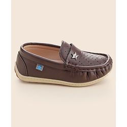 Cute Walk by Babyhug Formal Slip On Shoes With Star Applique - Brown