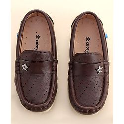 Cute Walk by Babyhug Formal Slip On Shoes With Star Applique - Brown