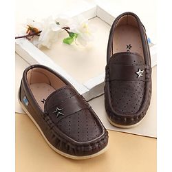 Cute Walk by Babyhug Formal Slip On Shoes With Star Applique - Brown