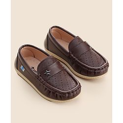 Cute Walk by Babyhug Formal Slip On Shoes With Star Applique - Brown