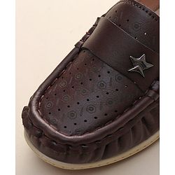 Cute Walk by Babyhug Formal Slip On Shoes With Star Applique - Brown