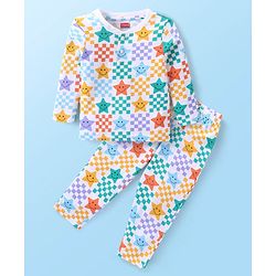 Babyhug Cotton Knit Full Sleeves Night Suit With Stars Print - Multicolor