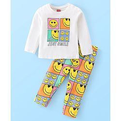 Babyhug Cotton Knit Full Sleeves Night Suit With Simile Print -Multicolor