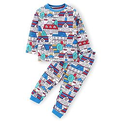 Babyhug Cotton Knit Full Sleeves Printed Night Suit - White