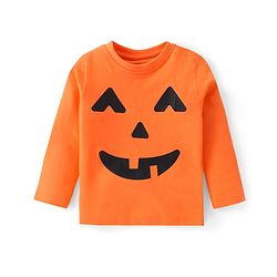 Babyhug Cotton Knit Full Sleeves Night Suit With Halloween Theme Pumpkin Print - Orange