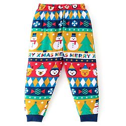 Babyhug Cotton Knit Full Sleeves Night Suit with Snowman Print - Navy Blue