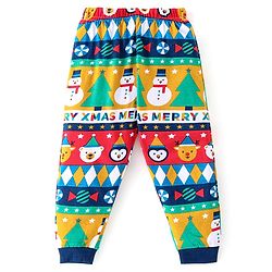 Babyhug Cotton Knit Full Sleeves Night Suit with Snowman Print - Navy Blue