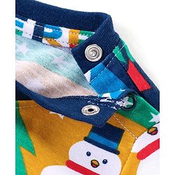 Babyhug Cotton Knit Full Sleeves Night Suit with Snowman Print - Navy Blue