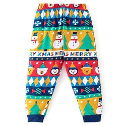 Babyhug Cotton Knit Full Sleeves Night Suit with Snowman Print - Navy Blue
