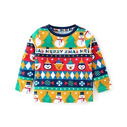 Babyhug Cotton Knit Full Sleeves Night Suit with Snowman Print - Navy Blue