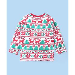 Babyhug Cotton Knit Full Sleeves Night Suit With Christmas Theme Print - Red & Green