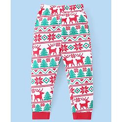 Babyhug Cotton Knit Full Sleeves Night Suit With Christmas Theme Print - Red & Green