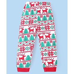 Babyhug Cotton Knit Full Sleeves Night Suit With Christmas Theme Print - Red & Green