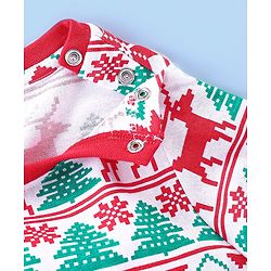 Babyhug Cotton Knit Full Sleeves Night Suit With Christmas Theme Print - Red & Green