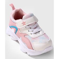 Cute Walk by Babyhug Velcro Closure Sneakers - White & Pink