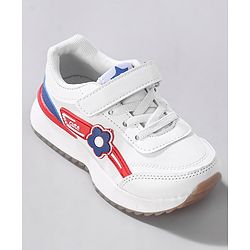 Cute Walk by Babyhug Sneaker with Velcro Closure Floral Applique - White & Royal Blue