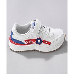 Cute Walk by Babyhug Sneaker with Velcro Closure Floral Applique - White & Royal Blue