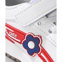 Cute Walk by Babyhug Sneaker with Velcro Closure Floral Applique - White & Royal Blue