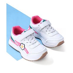 Cute Walk by Babyhug Sneaker with Velcro Closure Floral Applique - White & Rose Pink