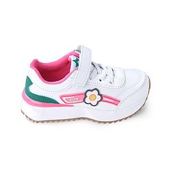 Cute Walk by Babyhug Sneaker with Velcro Closure Floral Applique - White & Rose Pink