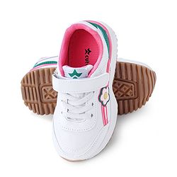 Cute Walk by Babyhug Sneaker with Velcro Closure Floral Applique - White & Rose Pink