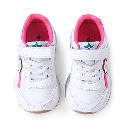 Cute Walk by Babyhug Sneaker with Velcro Closure Floral Applique - White & Rose Pink