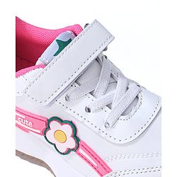 Cute Walk by Babyhug Sneaker with Velcro Closure Floral Applique - White & Rose Pink