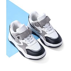 Cute Walk by Babyhug Sneaker with Lace Up & Velcro Closure - White & Black