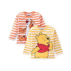 Babyhug Disney Single Jersey Full Sleeves T-Shirts With Winnie & Friends Graphic and Badge Detailing Pack of 2 - Yellow & Orange