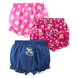 Babyhug 100% Cotton Bloomers With Floral & Animal Print Pack of 3 - Pink & Blue