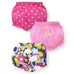 Babyhug 100% Cotton Knit Bloomers with Rainbow & Polka Dots Print Pack of 3 - Pink & Blue