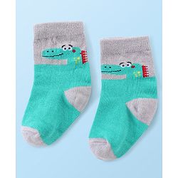 Cute Walk by Babyhug Anti-bacterial Ankle Length Striped & Dino Design Socks Pack of 3 - Yellow Green & White