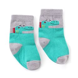 Cute Walk by Babyhug Anti-bacterial Ankle Length Striped & Dino Design Socks Pack of 3 - Yellow Green & White