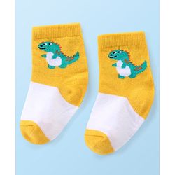 Cute Walk by Babyhug Anti-bacterial Ankle Length Striped & Dino Design Socks Pack of 3 - Yellow Green & White